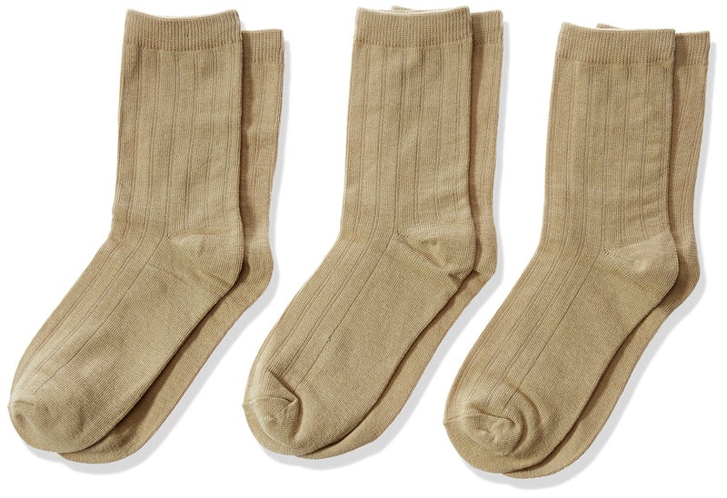 Jefferies Socks Big Boys' Rib 3 Pair Pack Crew Socks, Khaki, Medium - Image 1
